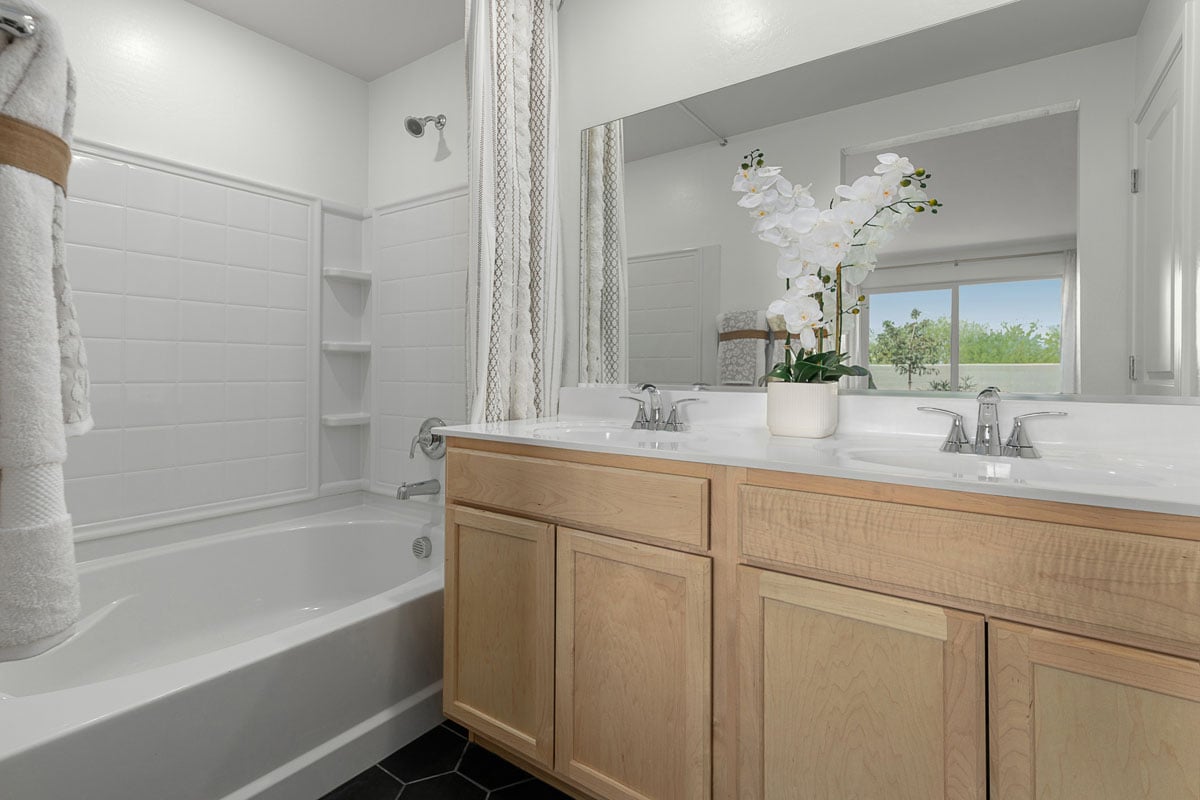 Dual-sink vanity at primary bath
