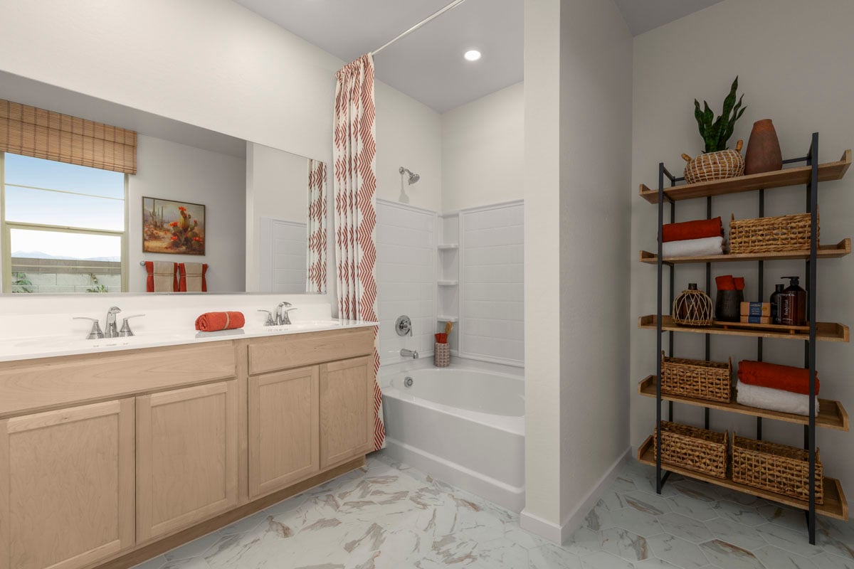 Dual-sink vanity at primary bath