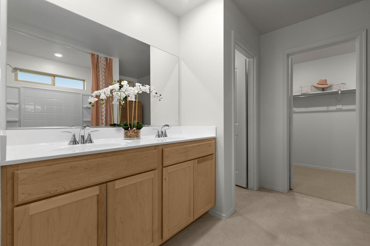 Dual-sink vanity at primary bath