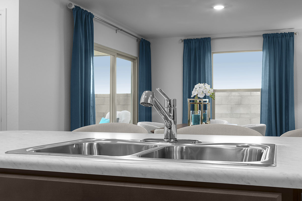 Dual-basin sink at kitchen island