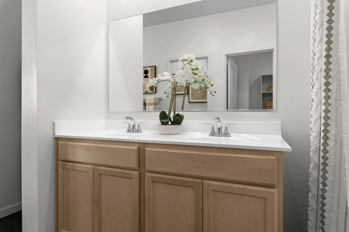 Dual-sink vanity at primary bath