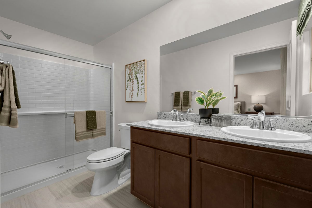 Dual-sink vanity at primary bath