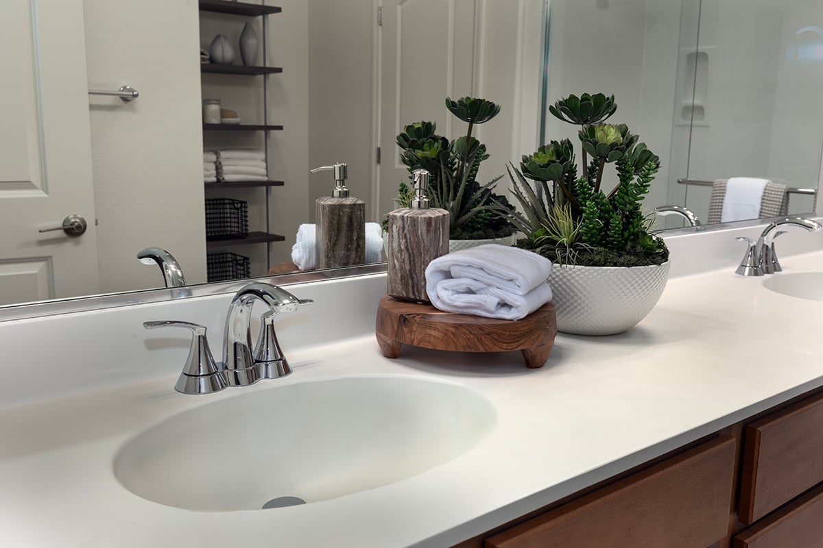 Dual-sink vanity at primary bath