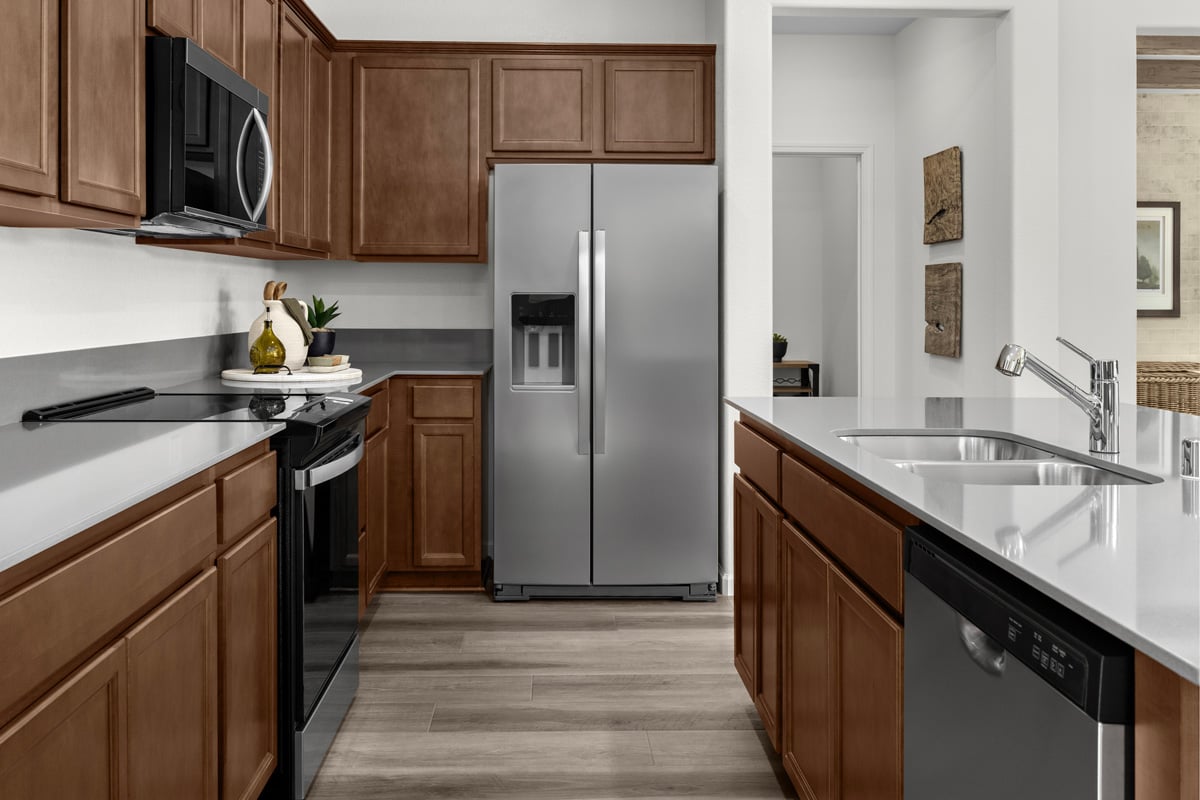 Recessed-panel stained birch cabinets