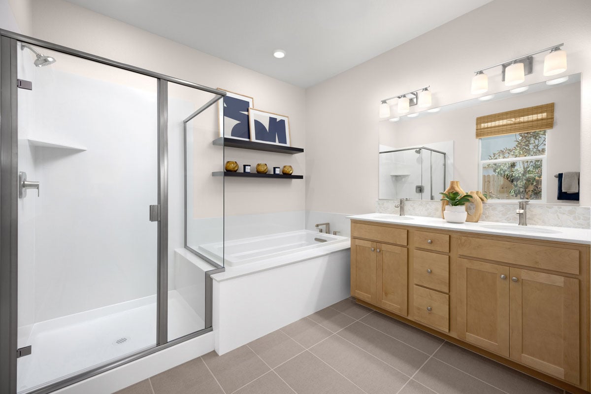 Soaking tub and separate shower at primary bath