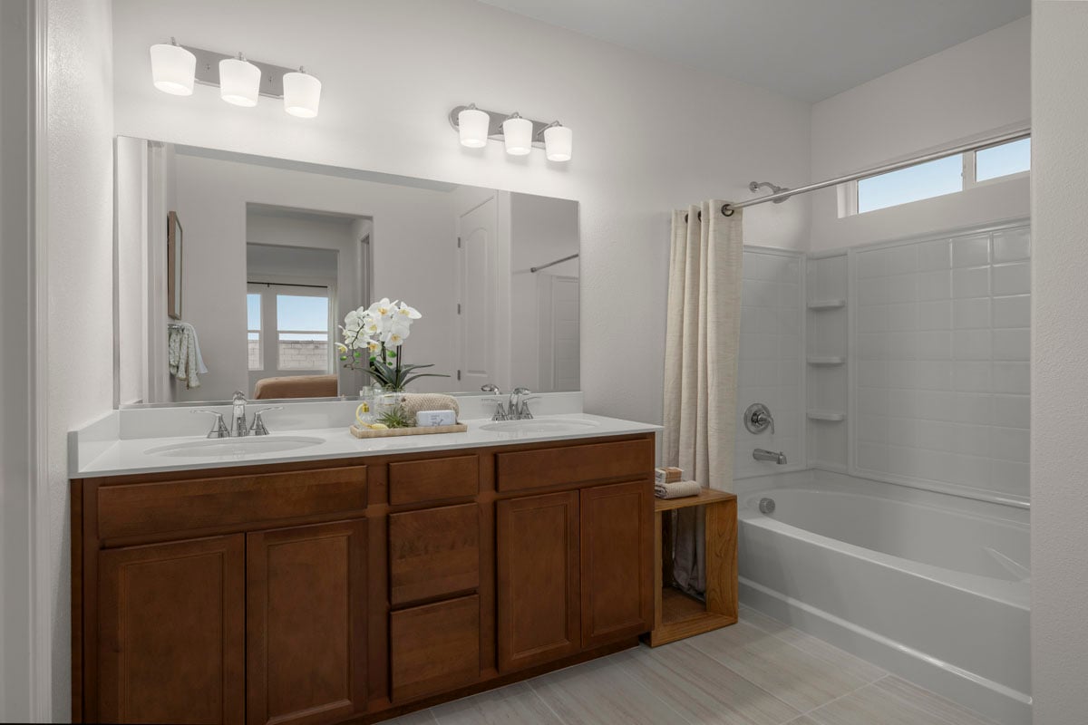 Dual-sink vanity at primary bath
