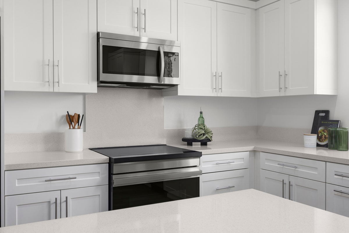 Quartz countertops and backsplash