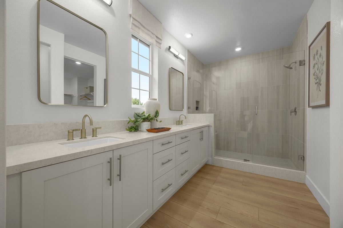 Dual-sink vanity at primary bath