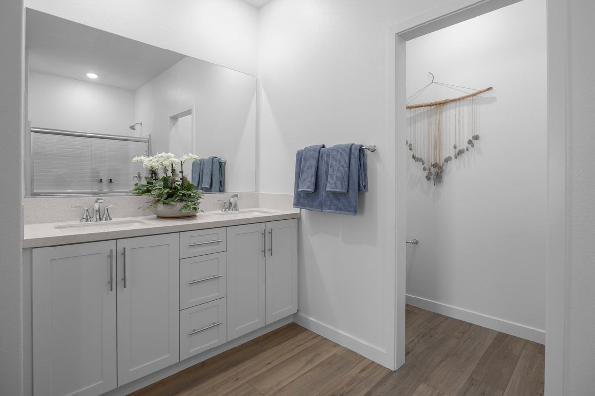 Dual-sink vanity at primary bath