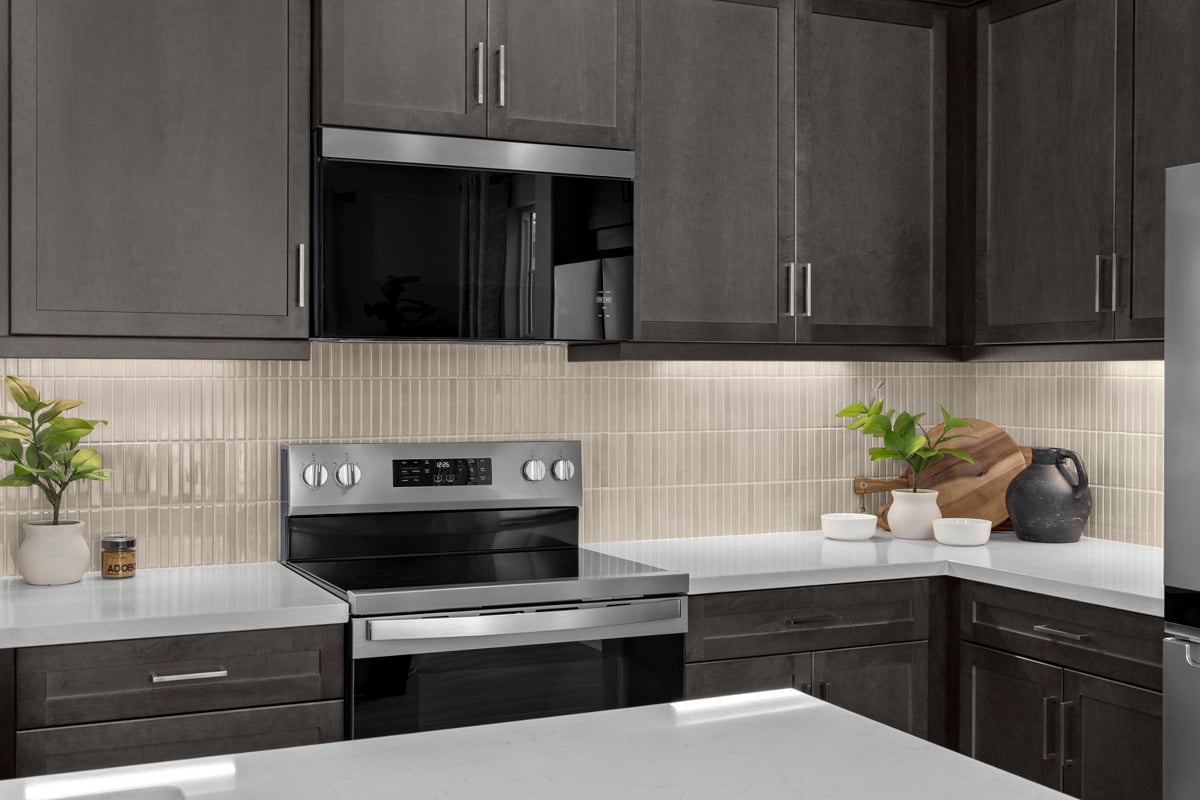 Optional quartz countertops with full backsplash