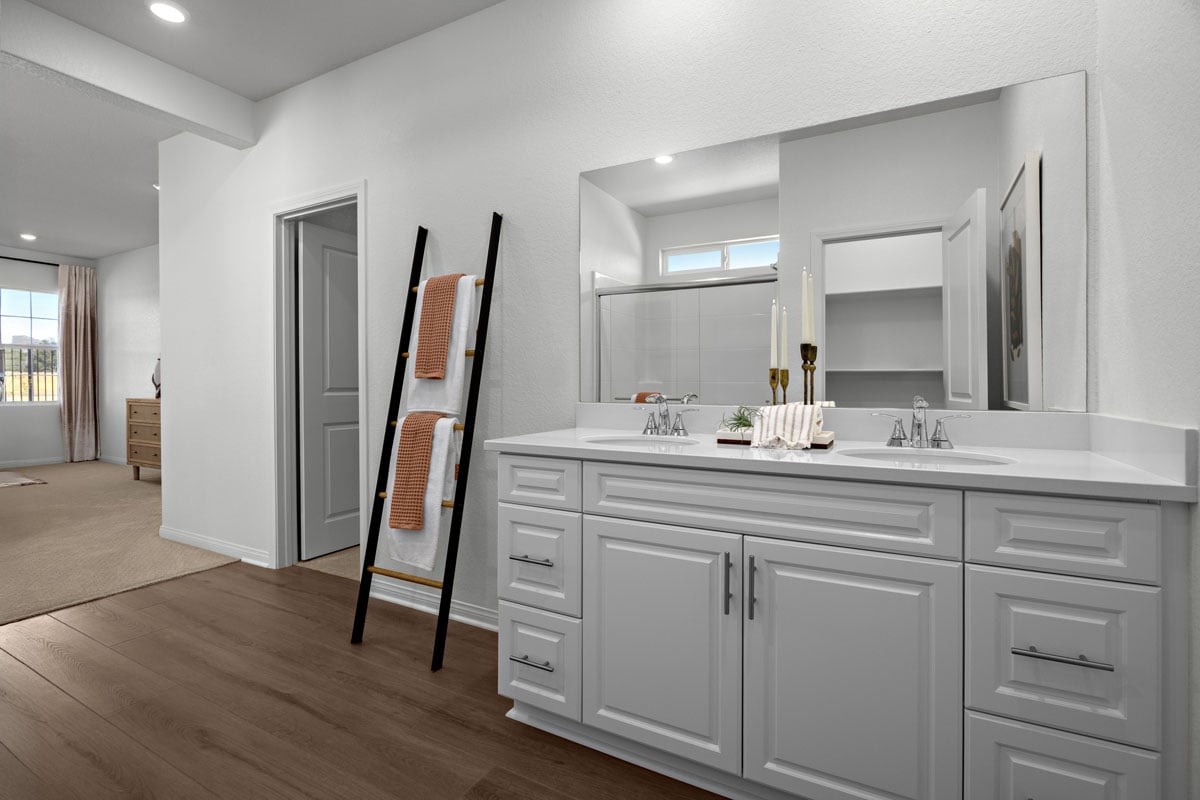 Dual-sink vanity at primary bath