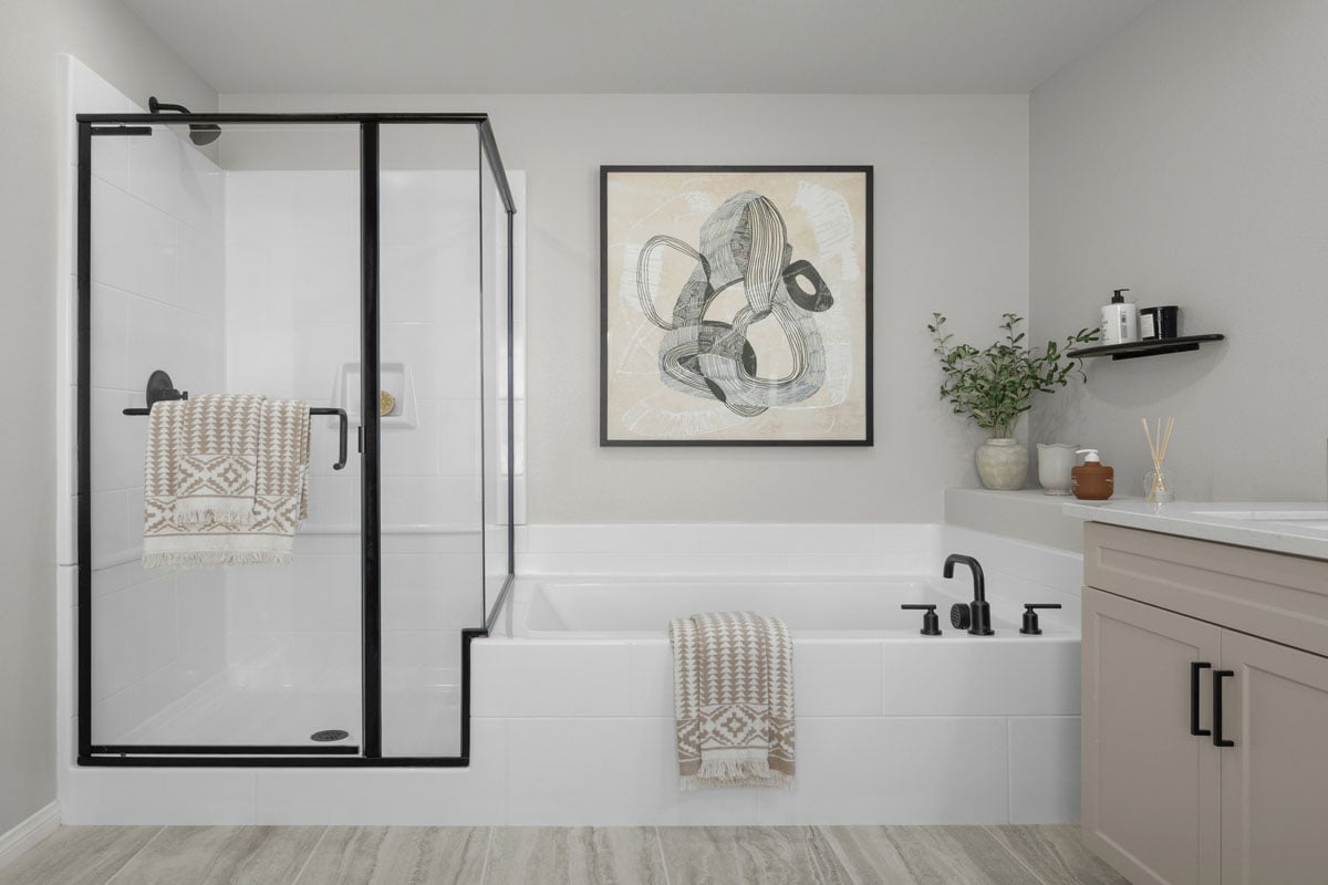 Optional tub and separate shower at primary bath