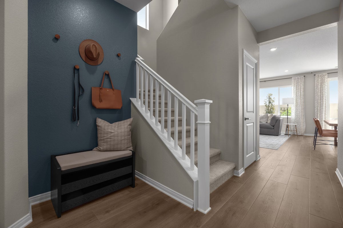 Open picket stair rail system at first floor