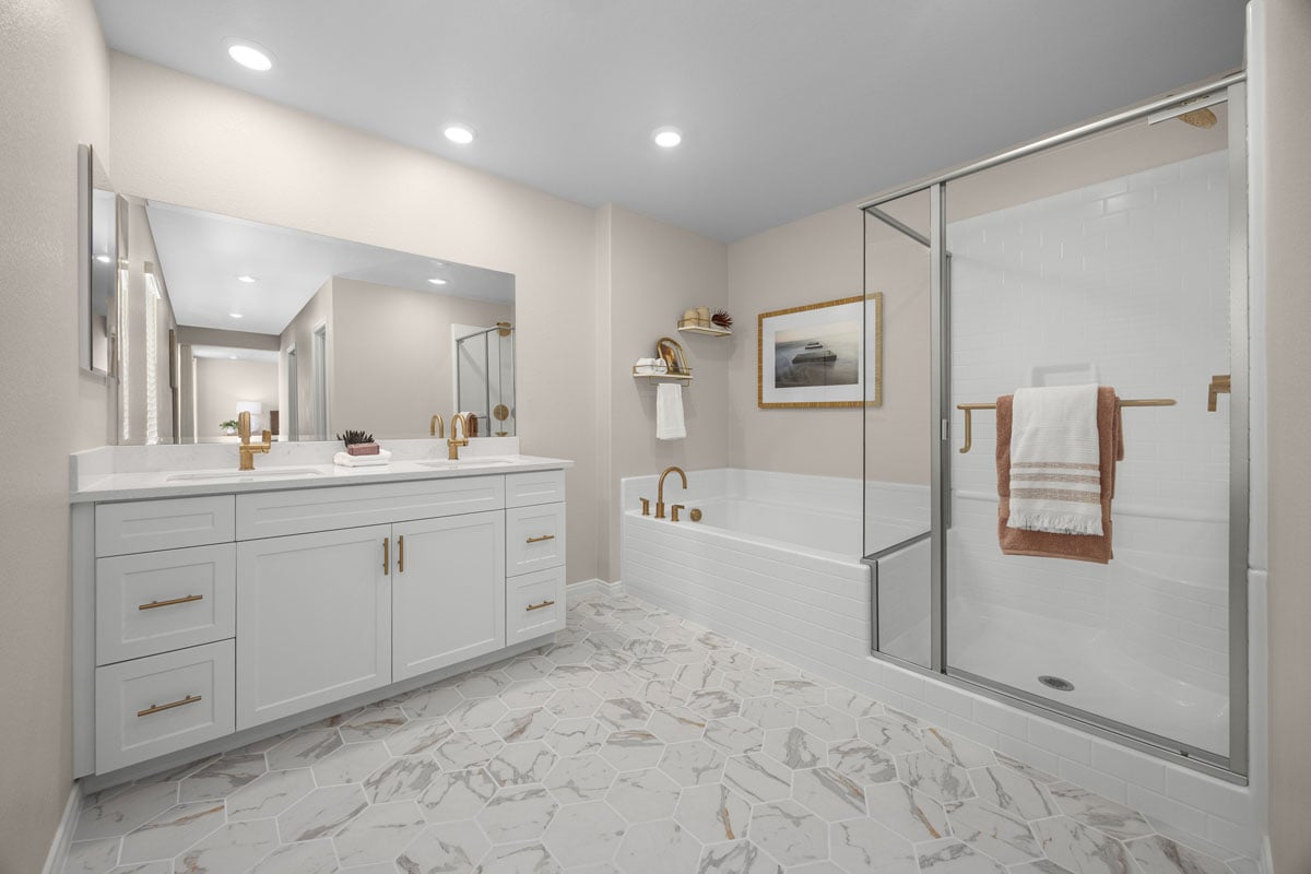 Optional tub and separate shower at primary bath