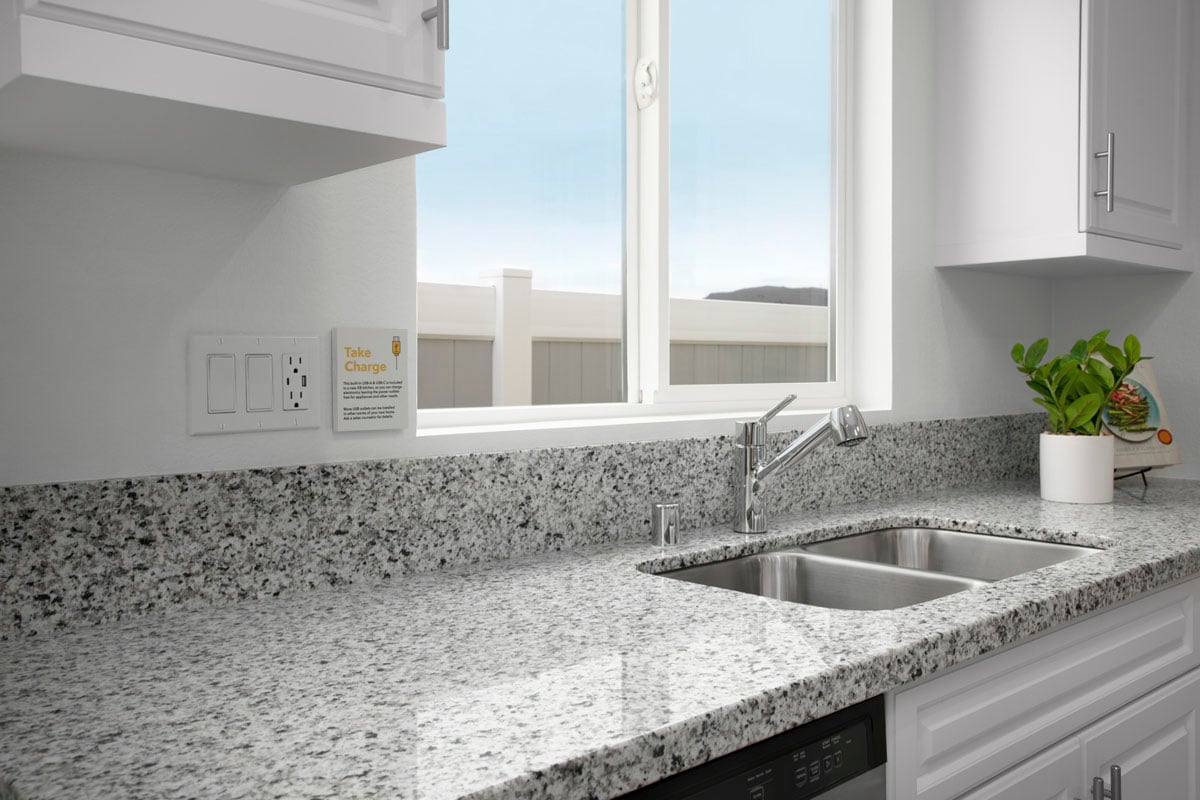 USB-A and USB-C charging receptacle at kitchen