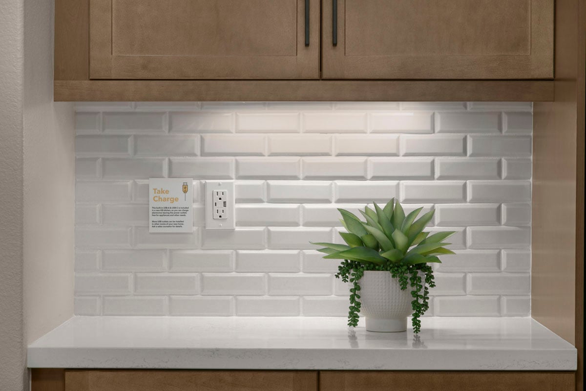 USB-A and USB-C charging receptacle at kitchen