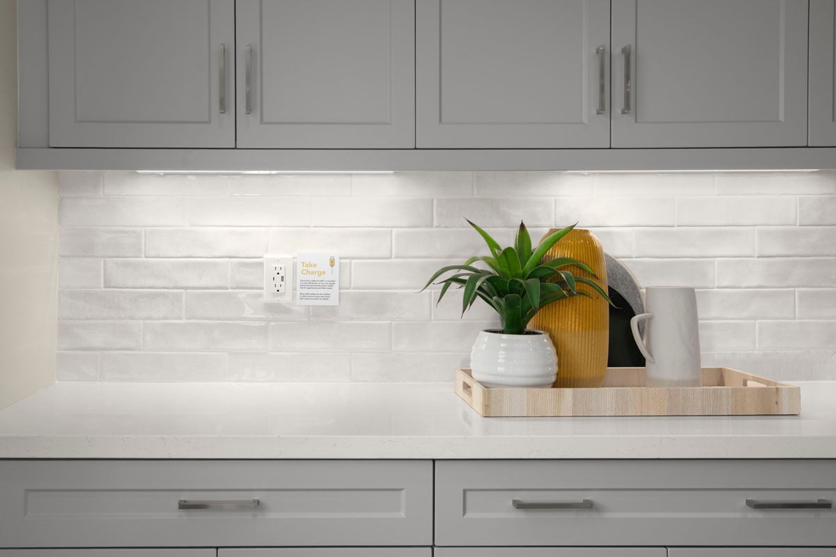 USB-A and USB-C charging receptacle at kitchen