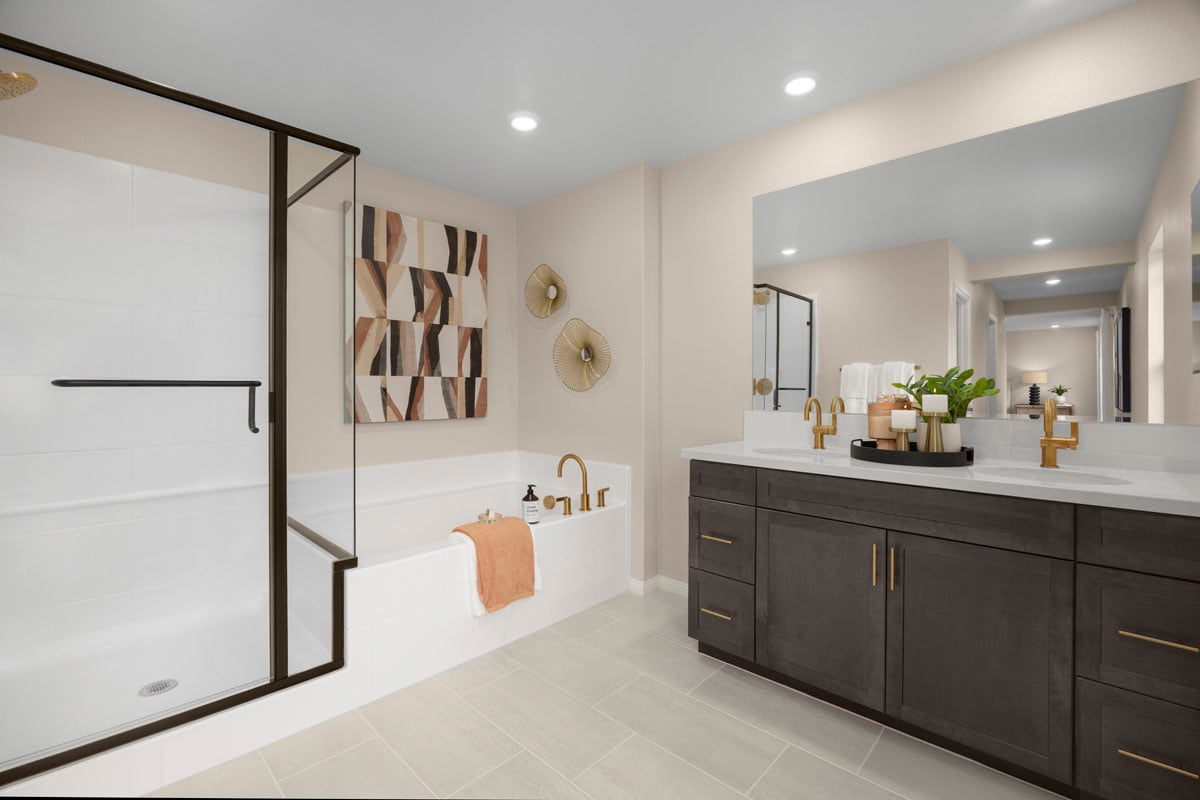 Optional brushed gold bath fixtures and accessories