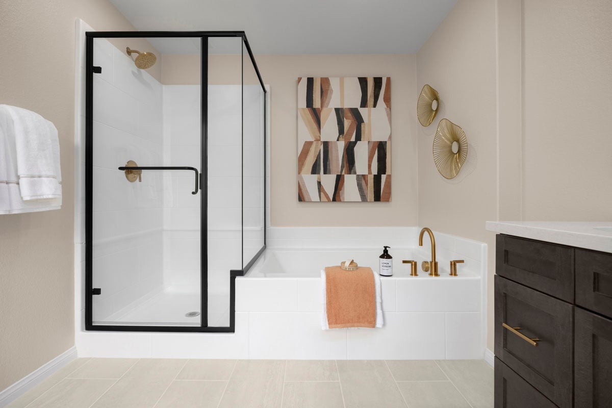 Optional matte black shower enclosure at primary bath