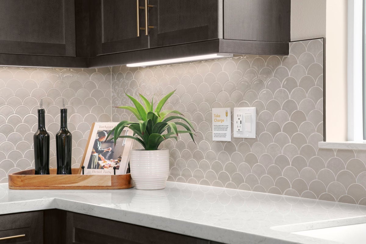 USB-A and USB-C charging receptacle at kitchen