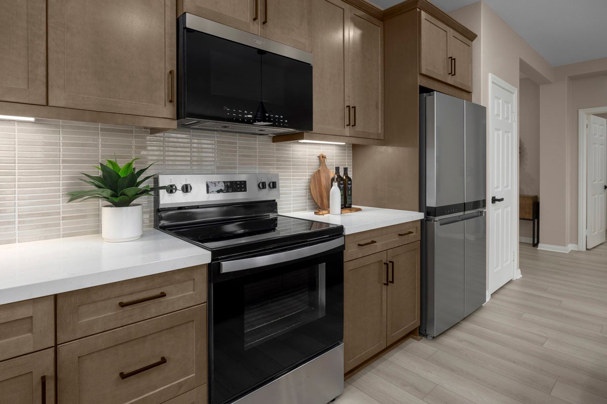 Optional Shaker-style maple cabinets