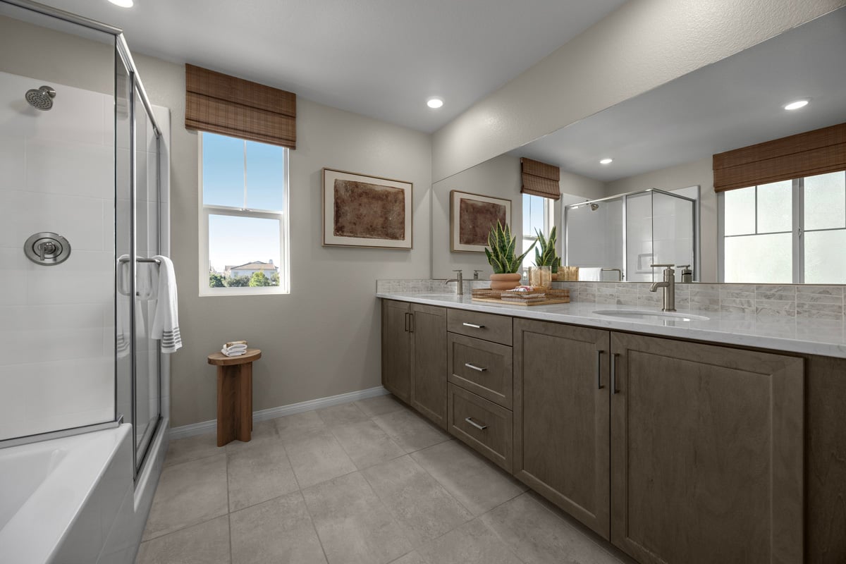 Optional extended vanity with drawer bank at primary bath