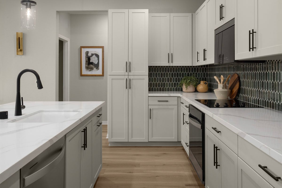 Optional thermofoil cabinets with black pulls