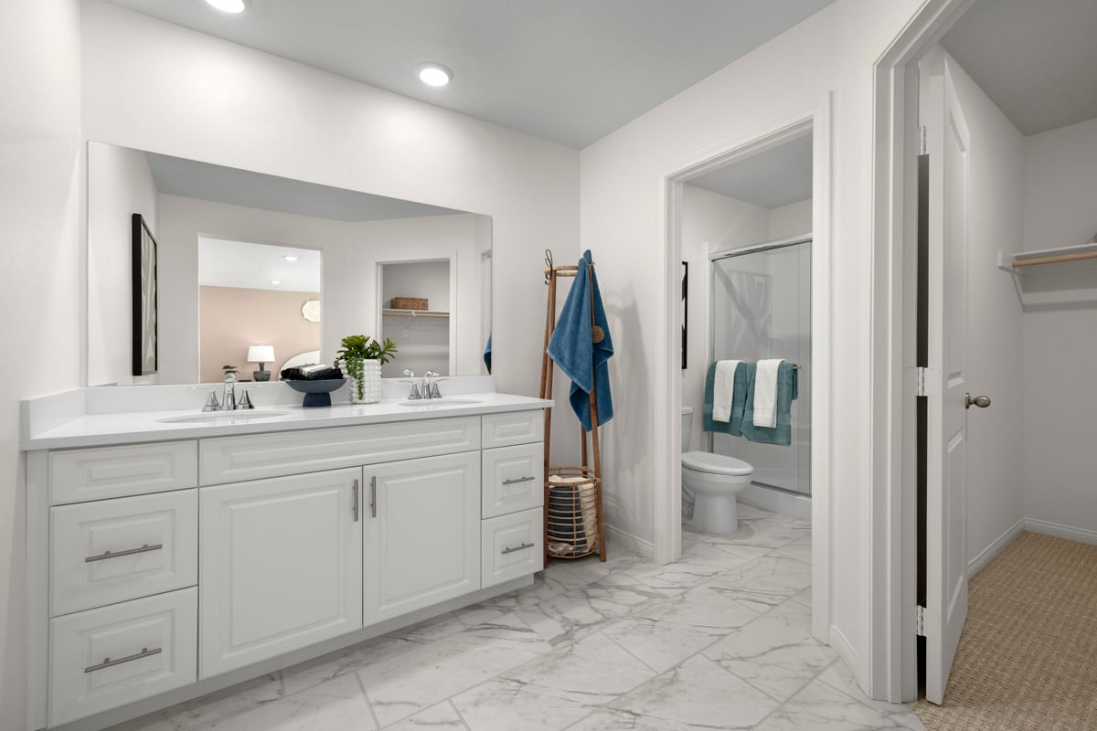 Dual-sink vanity at primary bath