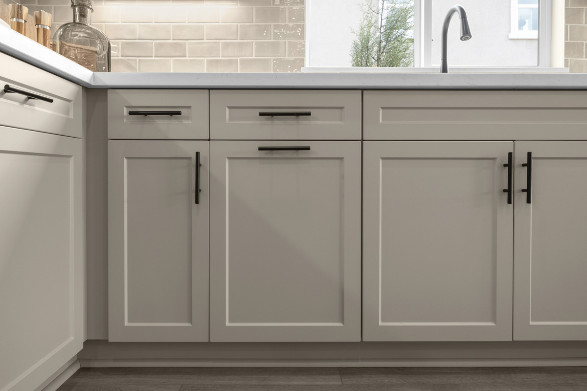 Optional Shaker-style cabinets with black pulls