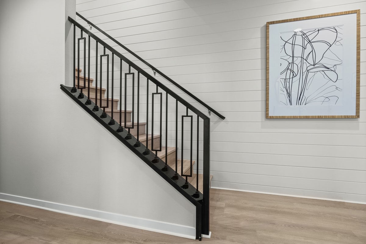 Optional wrought-iron picket stair rail