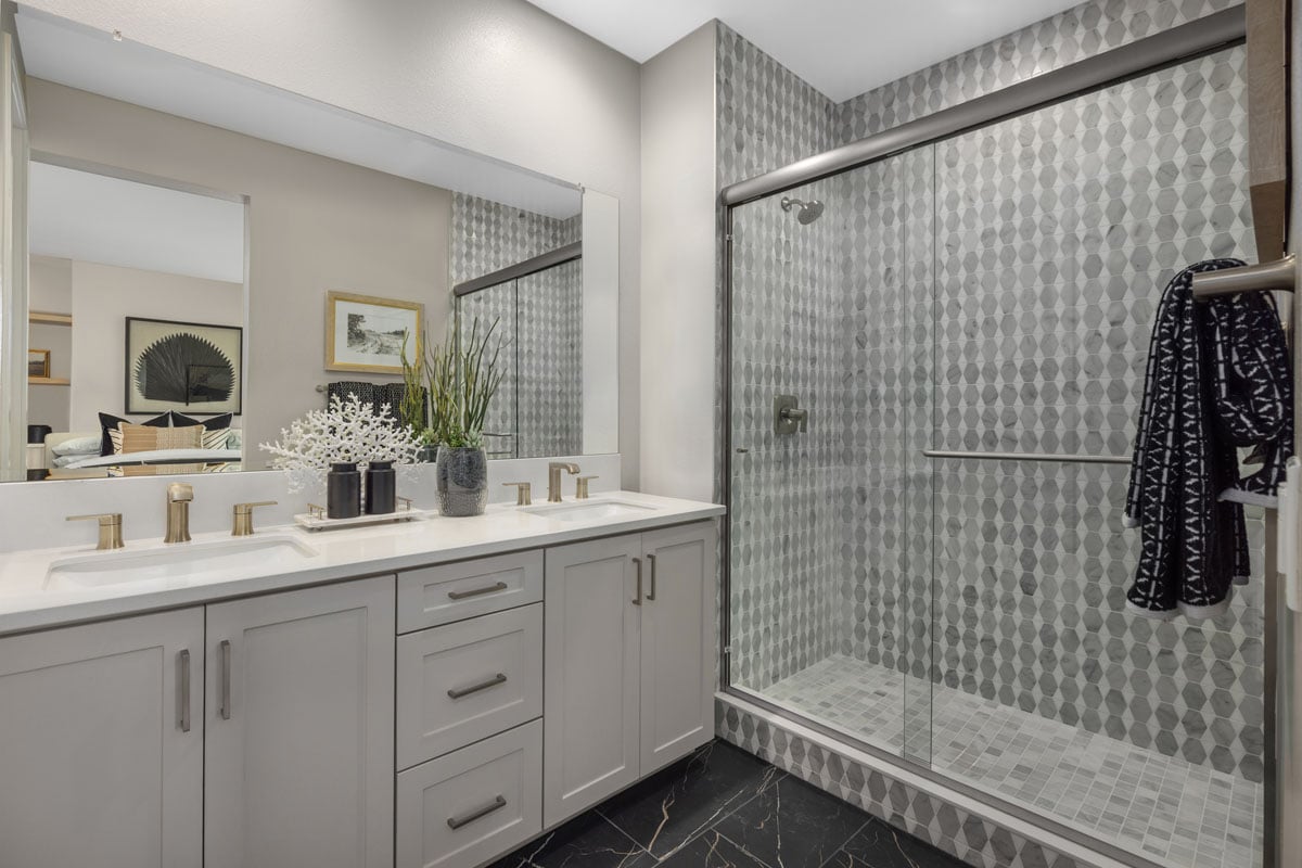 Walk-in shower at primary bath