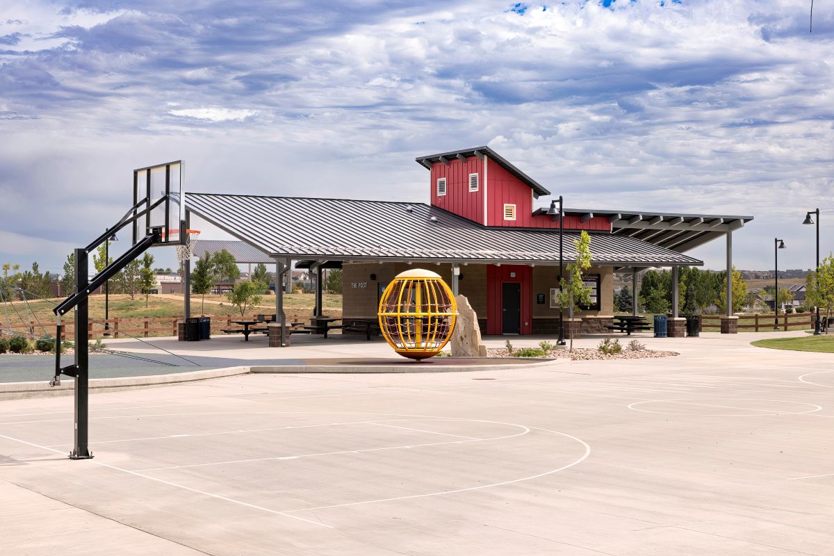Near basketball courts at Eric Community Park