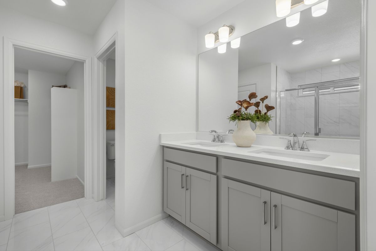 Dual-sink vanity at primary bath