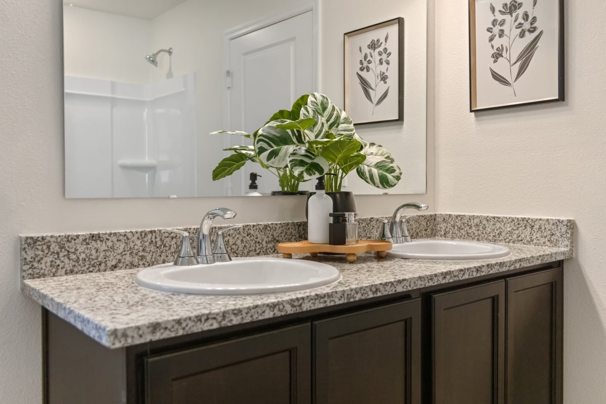 Dual-sink vanity at primary bath