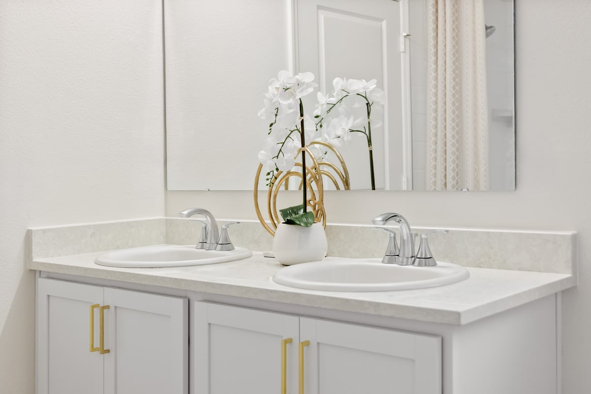 Dual-sink vanity at primary bath