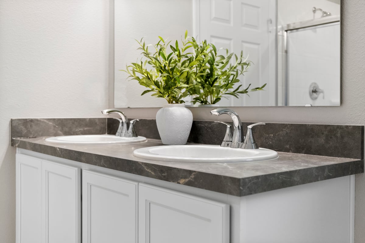 Dual-sink vanity at primary bath