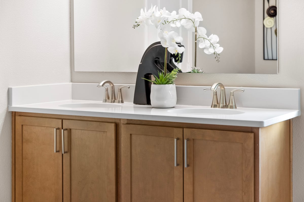 Dual-sink vanity at primary bath