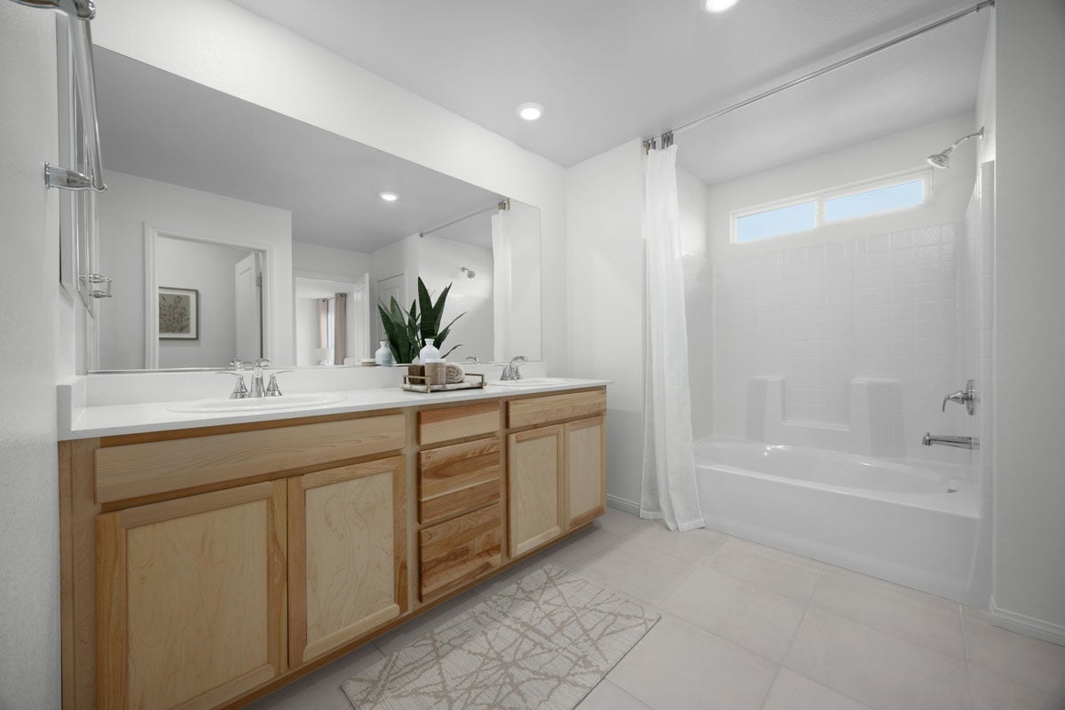 Dual-sink vanity at primary bath