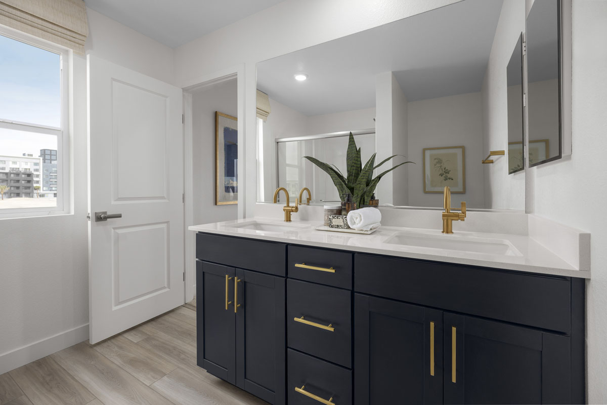 Dual-sink vanity at primary bath