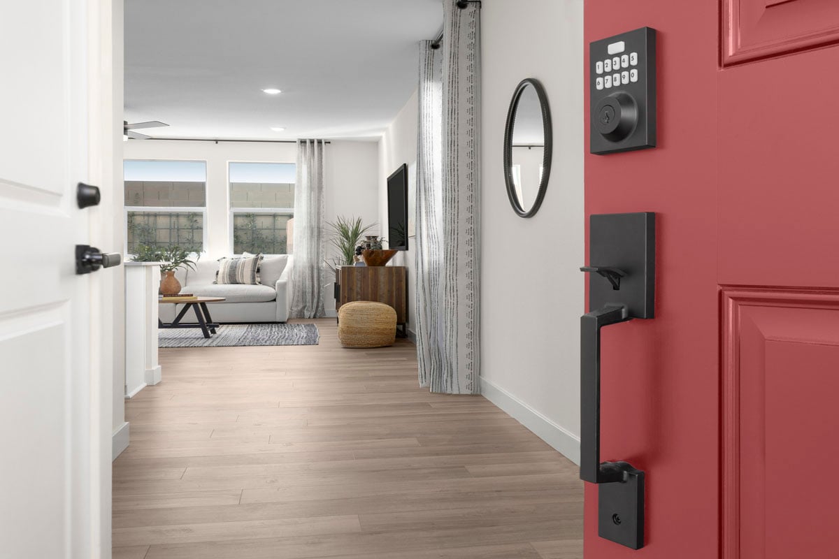 Matte black entry door hardware