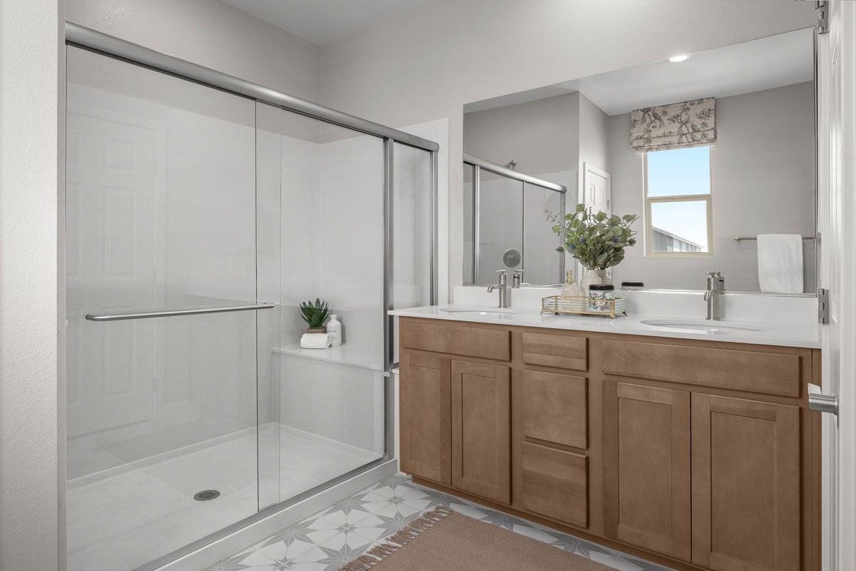 Walk-in shower with seat at primary bath