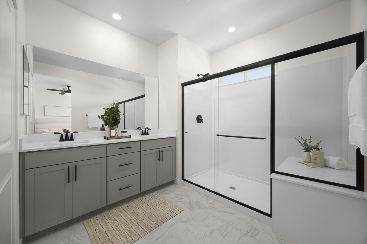 Walk-in shower with seat at primary bath