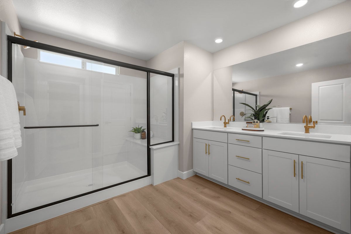 Walk-in shower with seat at primary bath