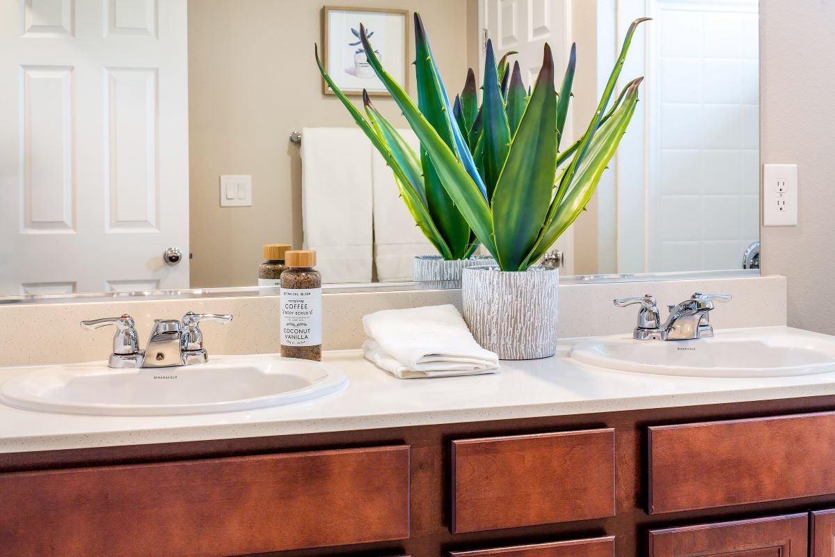 Dual-sink vanity at primary bath 