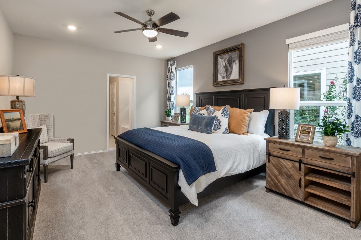 New Homes in Jarrell, TX - Sonterra-Cool Water Plan 2509 Primary Bedroom as modeled at Berry Springs