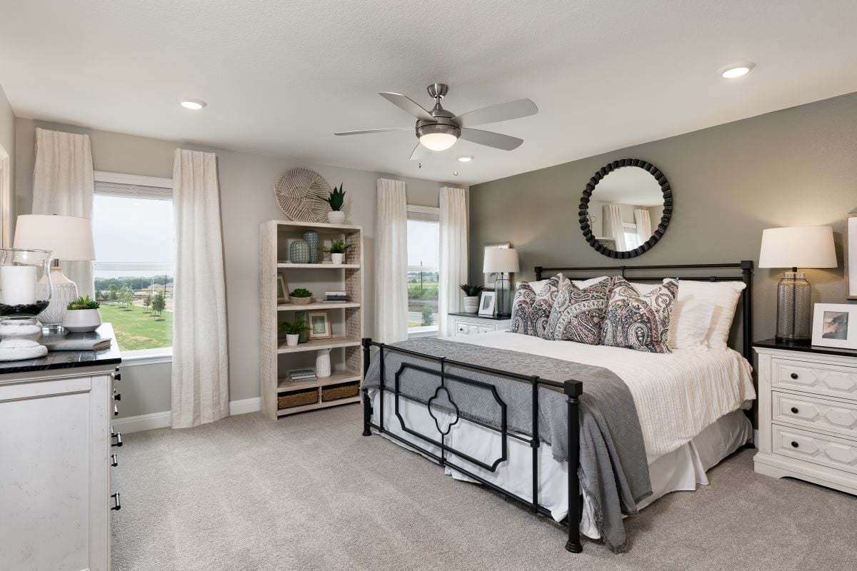 New Homes in Round Rock, TX - Salerno-Heritage Collection Plan 2458 Primary Bedroom as modeled at Maple Creek
