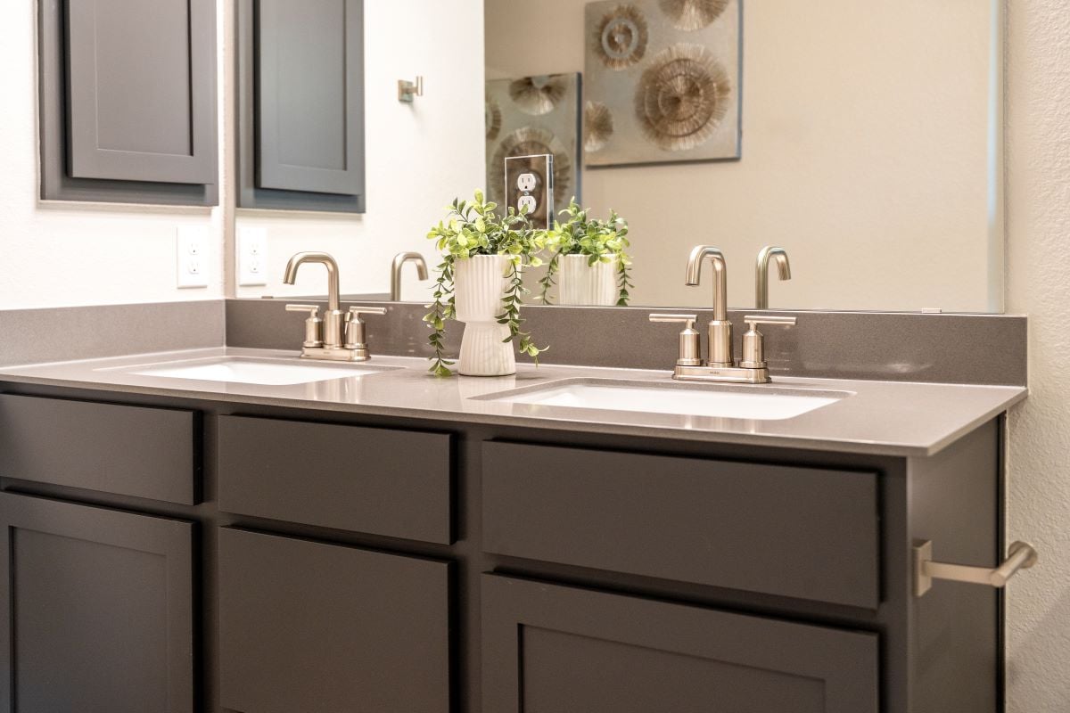 Dual-sink vanity at primary bath