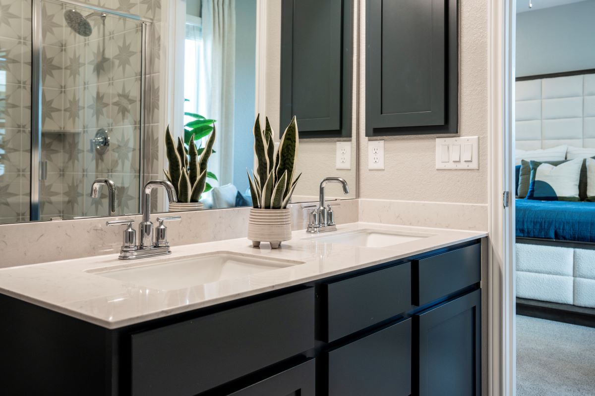 Dual-sink vanity at primary bath