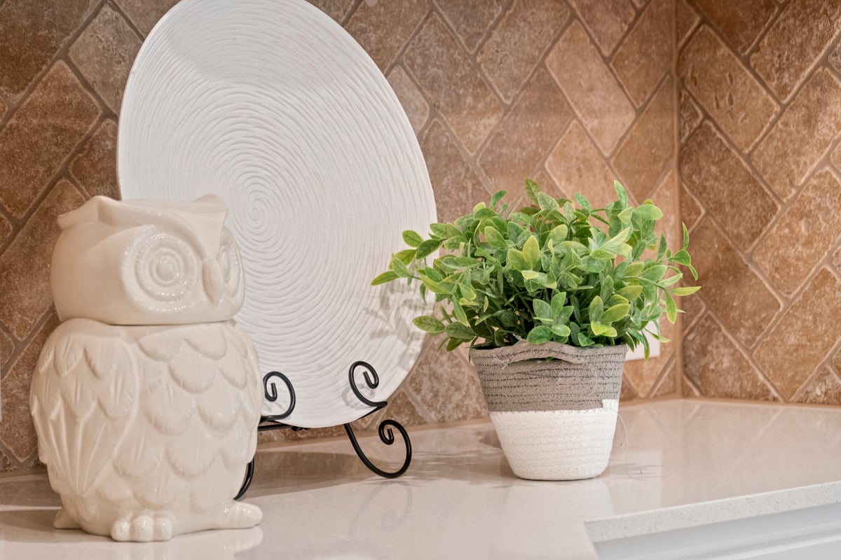 Tile backsplash at kitchen