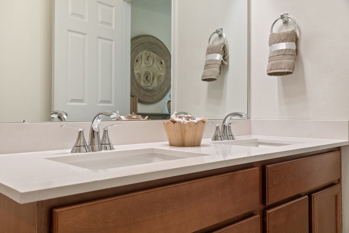 Dual-sink vanity at primary bath